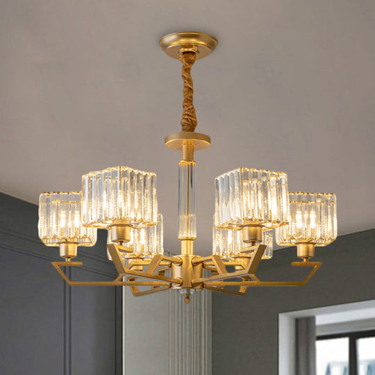 Minimalist Gold Chandelier With Clear Crystal Prisms - 3/6-Light Suspension Fixture