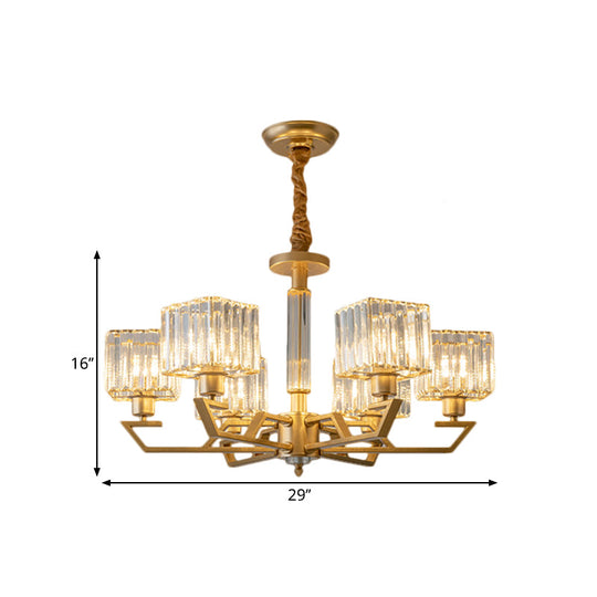Minimalist Gold Chandelier With Clear Crystal Prisms - 3/6-Light Suspension Fixture