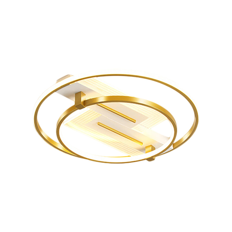 Metal Dual Ring Ceiling Light - Simplicity 18’/21.5’ Wide Led Gold Flush Mount Lamp In Warm/White