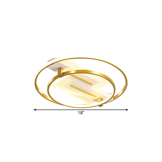 Metal Dual Ring Ceiling Light - Simplicity 18’/21.5’ Wide Led Gold Flush Mount Lamp In Warm/White