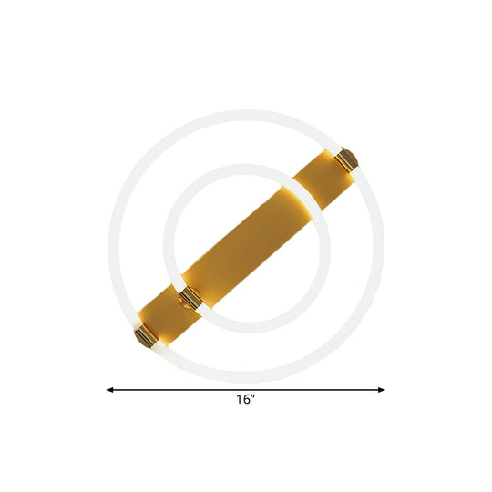 Contemporary Led Gold Ceiling Fixture - Iron Rings And Oblong Flush Lamp 16’/19.5’ W Warm/White