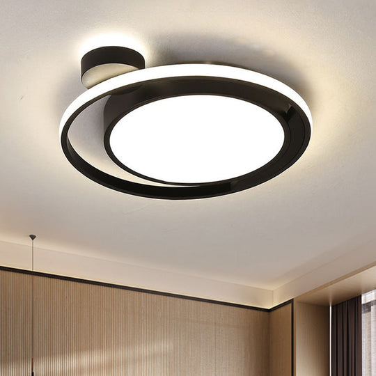 Modernist Drum Ring Ceiling Flush Mount Lighting In Black/White With Led 18’/21.5’ Width -