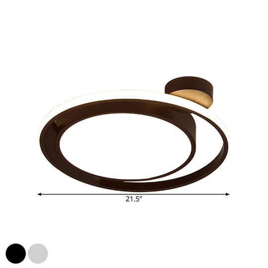 Modernist Drum Ring Ceiling Flush Mount Lighting In Black/White With Led 18’/21.5’ Width -