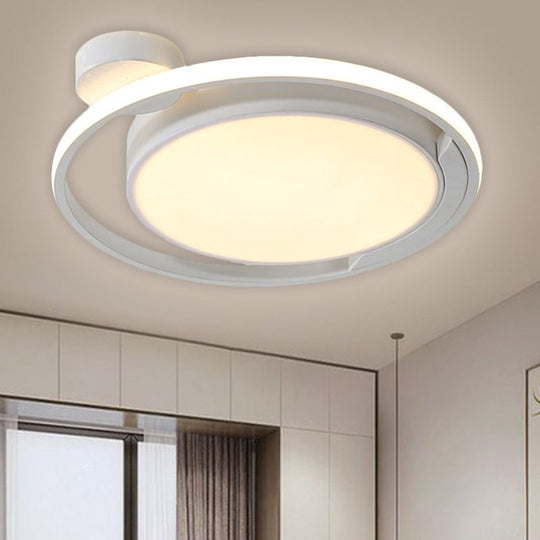 Modernist Drum Ring Ceiling Flush Mount Lighting In Black/White With Led 18’/21.5’ Width -