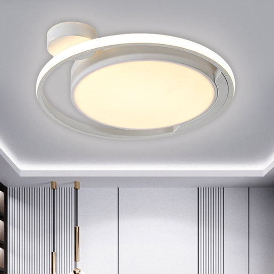 Modernist Drum Ring Ceiling Flush Mount Lighting In Black/White With Led 18/21.5 Width - Warm/White