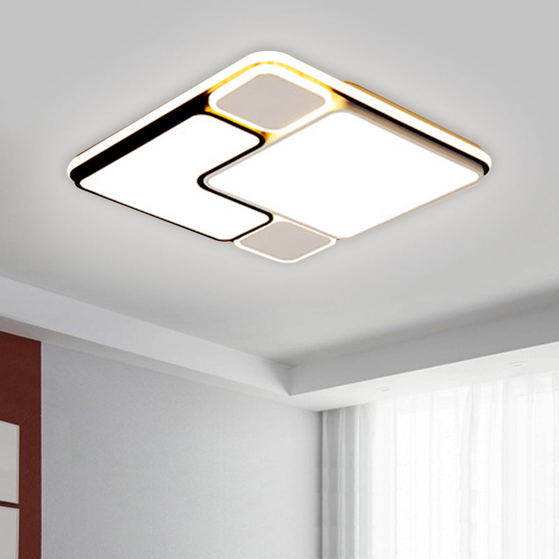 18’/21.5’ Modern Led Flush Lamp - White Square Ceiling Mount With Metallic Shade Warm/White