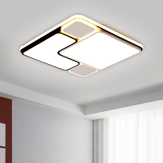 18’/21.5’ Modern Led Flush Lamp - White Square Ceiling Mount With Metallic Shade Warm/White