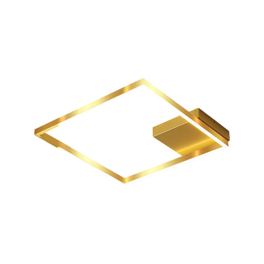 Contemporary Gold Led Ceiling Flush Light Fixture - 16’/19.5’ Wide Squared Cage Design