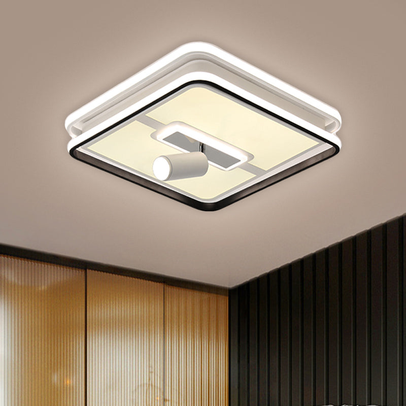 Minimalist Black Square Panel Flush Led Ceiling Lamp - 19.5’/23.5’ Wide Warm/White Light