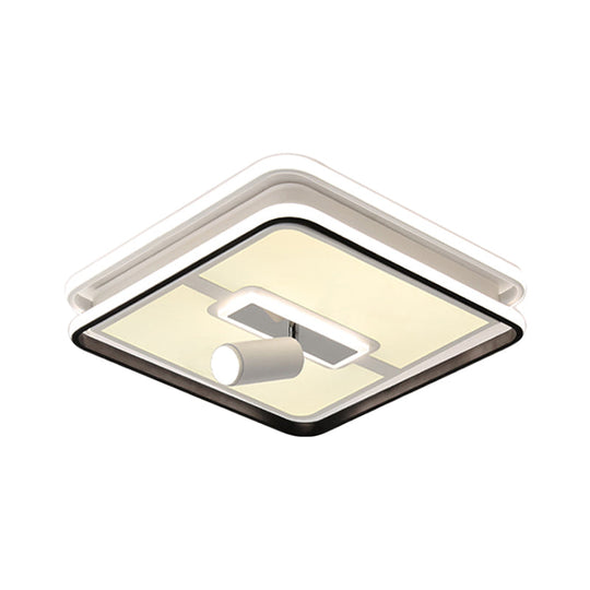 Minimalist Black Square Panel Flush Led Ceiling Lamp - 19.5’/23.5’ Wide Warm/White Light