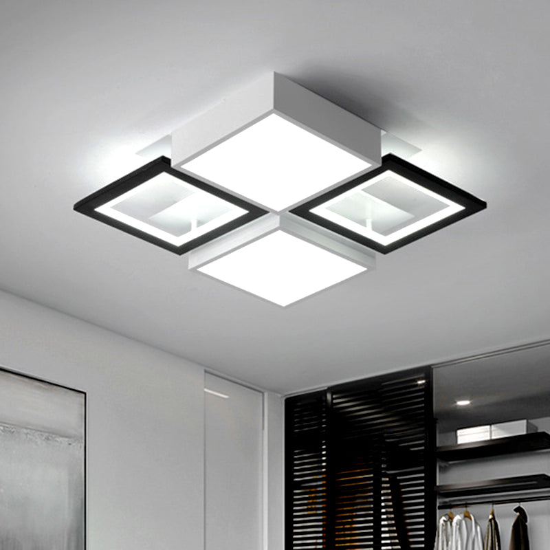 Modern Black Integrated Led Ceiling Lamp - 18’/23.5’ Wide Square Flush Mount Fixture In