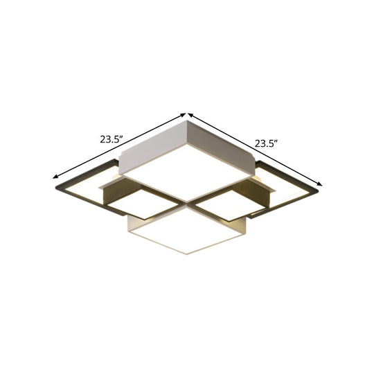 Modern Black Integrated Led Ceiling Lamp - 18’/23.5’ Wide Square Flush Mount Fixture In