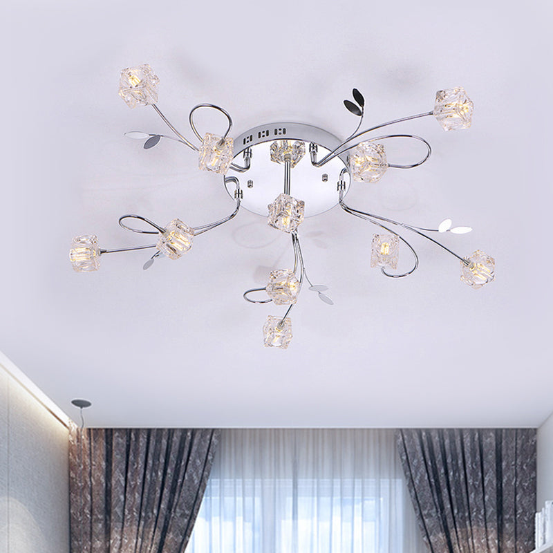 Sleek Chrome Cube Semi Flush Mount Modern Crystal Ceiling Lamp - 11/20 - Light Hand - Cut Crystals