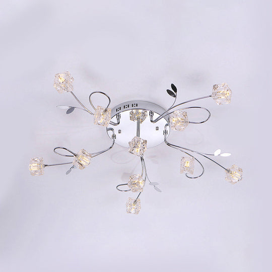 Sleek Chrome Cube Semi Flush Mount Modern Crystal Ceiling Lamp - 11/20 - Light Hand - Cut Crystals
