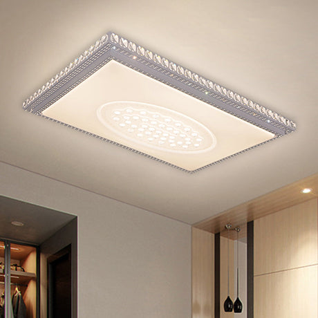 Sleek Metal Led Ceiling Mount Lamp With Crystal Deco - Rectangle/Square Parlor Flush Light