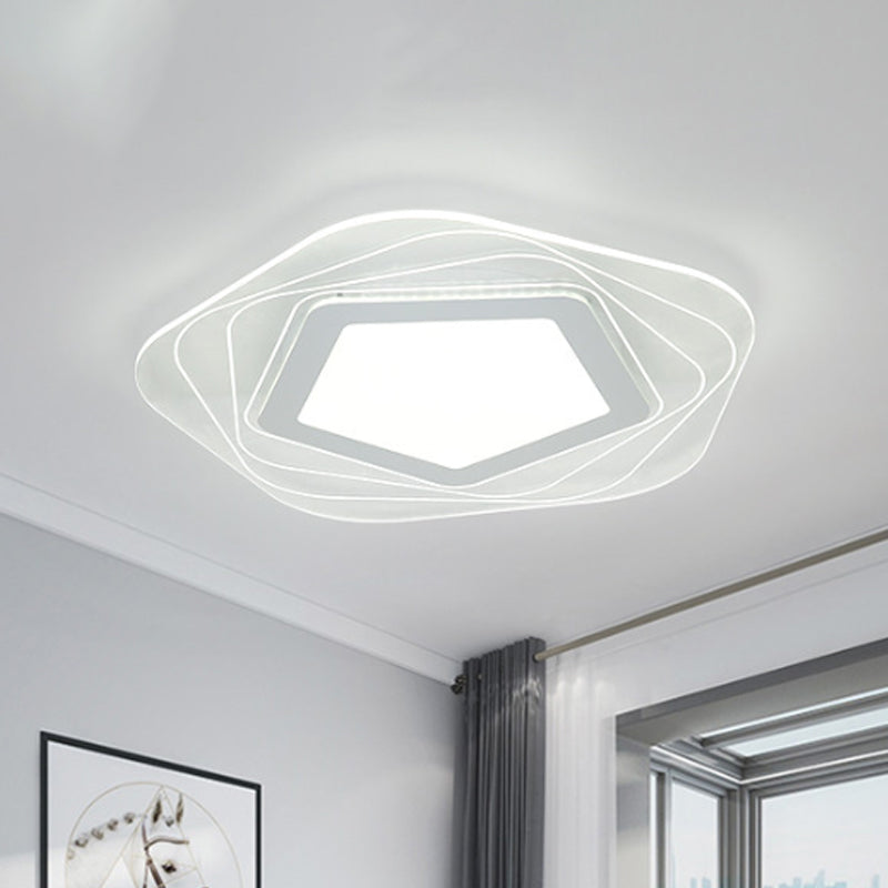 Modern Led Flush Mount Lamp - Acrylic Star/Pentagon Design In White/Warm Light