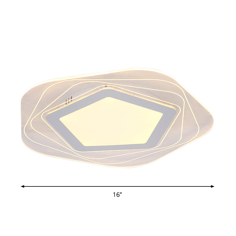Modern Led Flush Mount Lamp - Acrylic Star/Pentagon Design In White/Warm Light