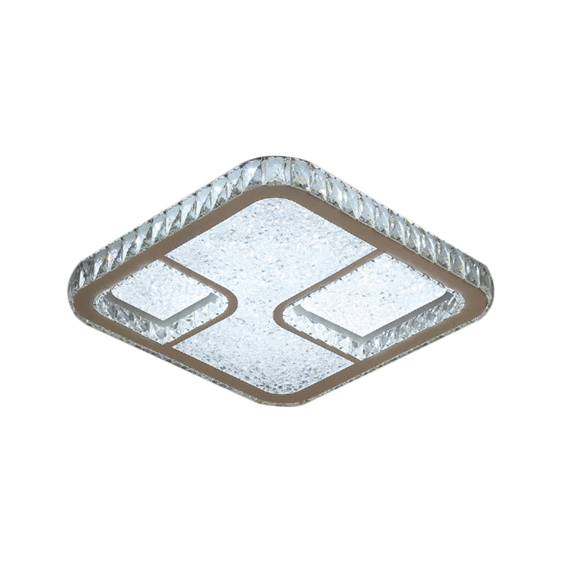 Modern Led Parlor Flushmount Ceiling Fixture With Square Crystal Shade - Chrome Finish In