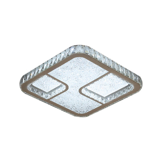 Modern Led Parlor Flushmount Ceiling Fixture With Square Crystal Shade - Chrome Finish In