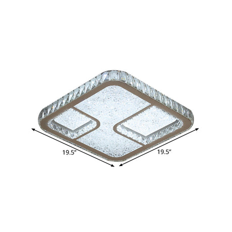 Modern Led Parlor Flushmount Ceiling Fixture With Square Crystal Shade - Chrome Finish In Warm/White