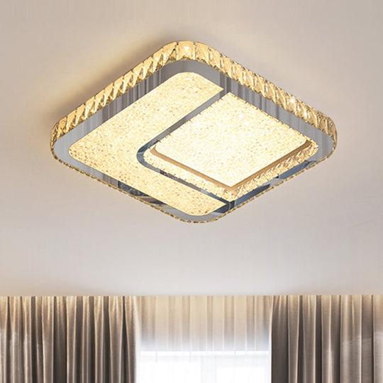 Modern Led Parlor Flushmount Ceiling Fixture With Square Crystal Shade - Chrome Finish In