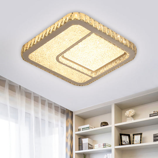 Modern Led Parlor Flushmount Ceiling Fixture With Square Crystal Shade - Chrome Finish In