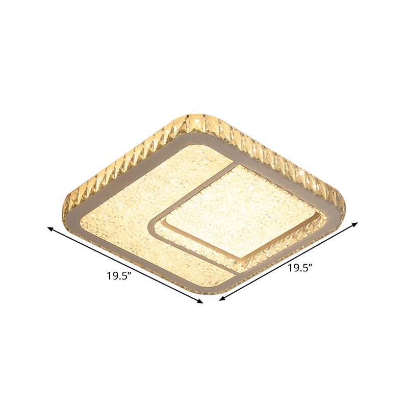 Modern Led Parlor Flushmount Ceiling Fixture With Square Crystal Shade - Chrome Finish In