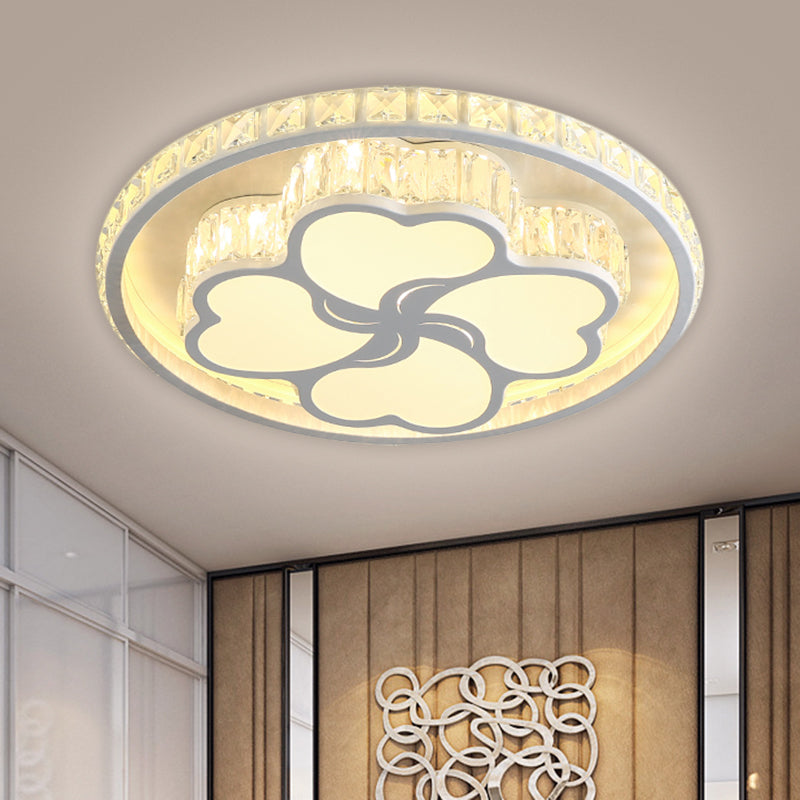 Modernist Hand - Cut Crystal White Led Clover Ceiling Flush Mount Light - Warm/White Lighting /