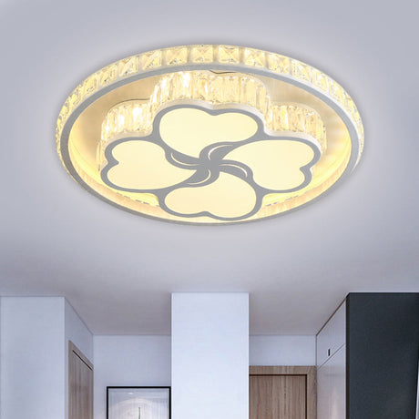 Modernist Hand - Cut Crystal White Led Clover Ceiling Flush Mount Light - Warm/White Lighting