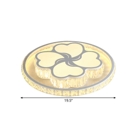 Modernist Hand - Cut Crystal White Led Clover Ceiling Flush Mount Light - Warm/White Lighting