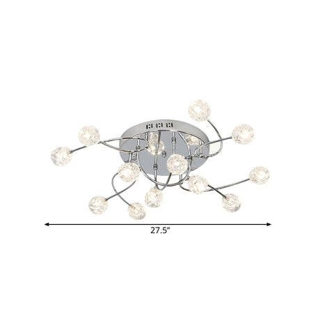 Minimalist Crystal Globe Semi Flush Ceiling Lamp In Chrome - 12/16/20-Bulb Close To Light For