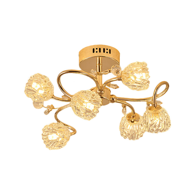 Modern 6 - Head Gold Flower Ceiling Light With Crystal Shade