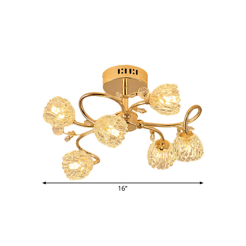 Modern 6 - Head Gold Flower Ceiling Light With Crystal Shade