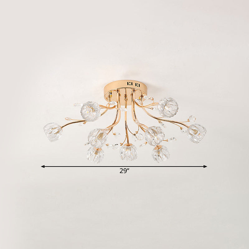 Gold Crystal 9 - Light Sleeping Room Ceiling Fixture - Spray Semi Flush Mount For Simplicity And