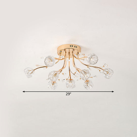 Gold Crystal 9 - Light Sleeping Room Ceiling Fixture - Spray Semi Flush Mount For Simplicity And