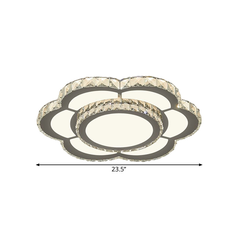 Chrome Led Flower Ceiling Light With Faceted Crystal And Warm/White Glow 18 Or 23.5 Wide