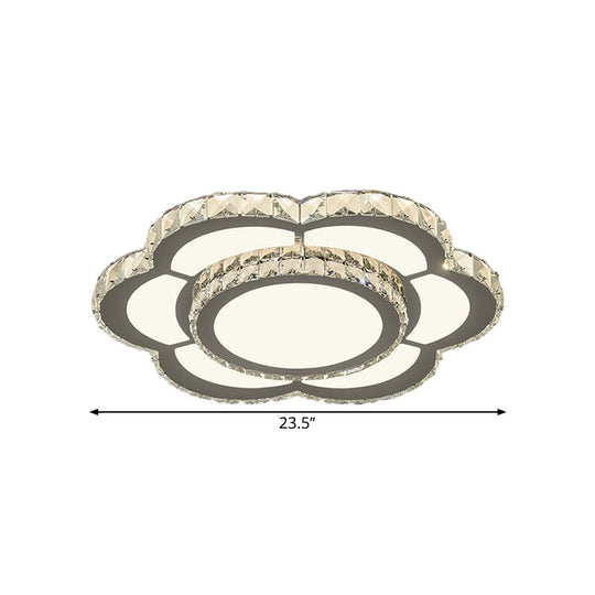 Chrome Led Flower Ceiling Light With Faceted Crystal And Warm/White Glow 18 Or 23.5 Wide
