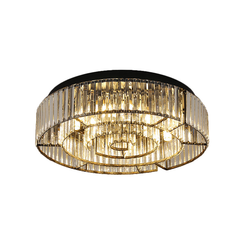 Crystal Led Flush Mount Light: Sleek Black/Gold Rectangular Fixture For Contemporary Ceiling