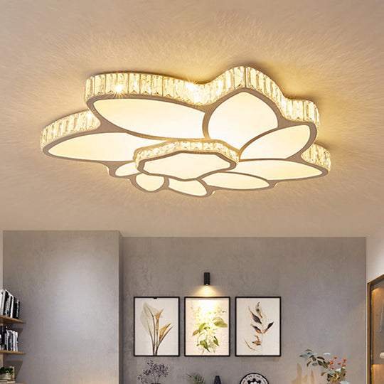 Sleek Chrome Crystal Led Ceiling Lamp In Warm/White Light Petal Sitting Room Flush Mount / Warm
