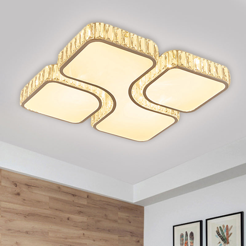 Modern Led Flush Lamp Chrome Square Ceiling Fixture- 16/19.5 With Crystal Rectangle Shade In