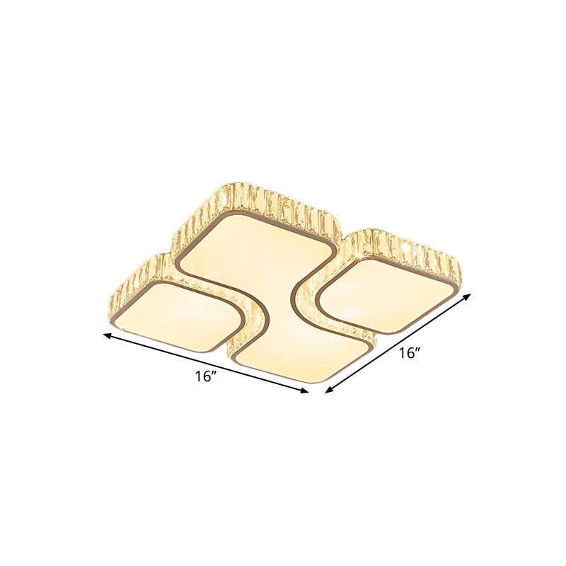 Modern Led Flush Lamp Chrome Square Ceiling Fixture - 16’/19.5’ With Crystal Rectangle Shade In