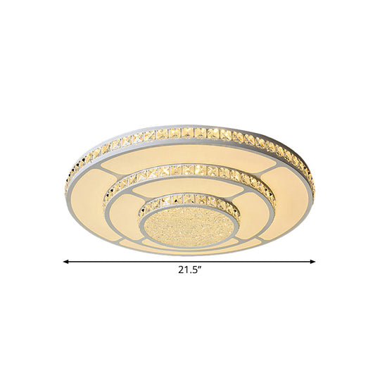 Modern Led Bedroom Ceiling Light With Circle Crystal Block Shade In Warm/White - 18/21.5 W