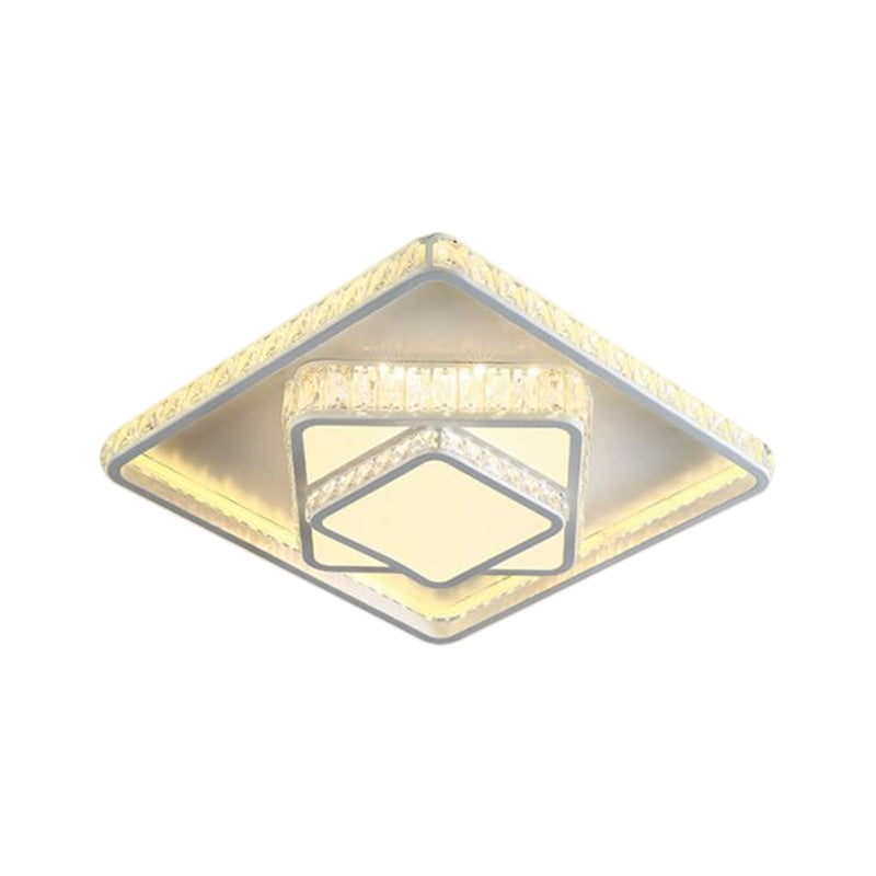 Minimalistic Led Crystal Flush Lamp: White Ceiling - Mounted Fixture With Square Block Design