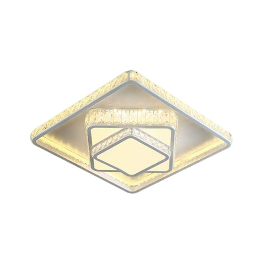 Minimalistic Led Crystal Flush Lamp: White Ceiling - Mounted Fixture With Square Block Design