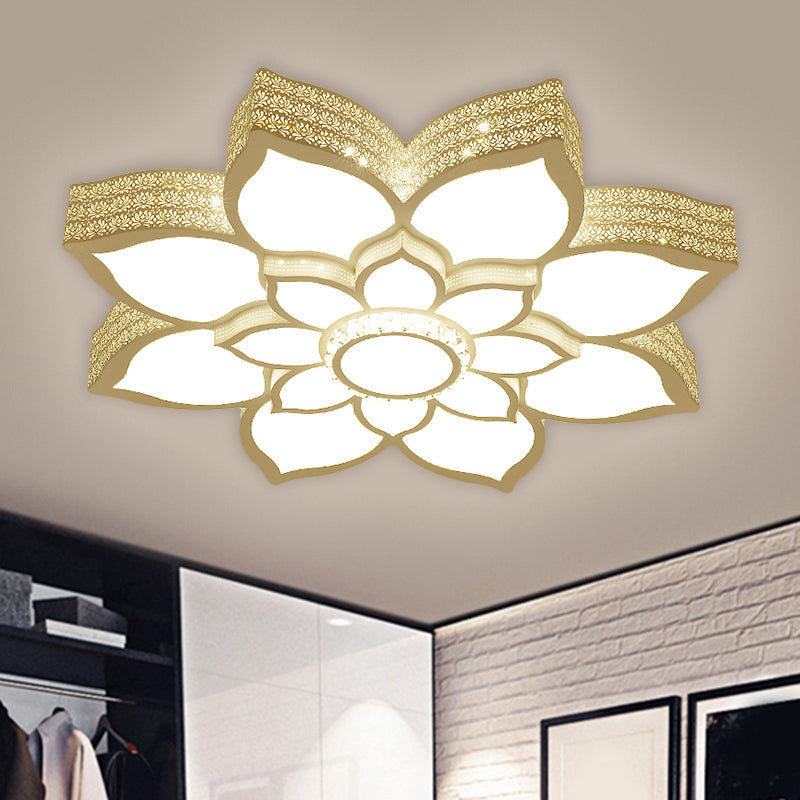 Contemporary White Led Lotus Ceiling Fixture - Metallic Flush Mount Light 21.5/29.5 Width / 21.5
