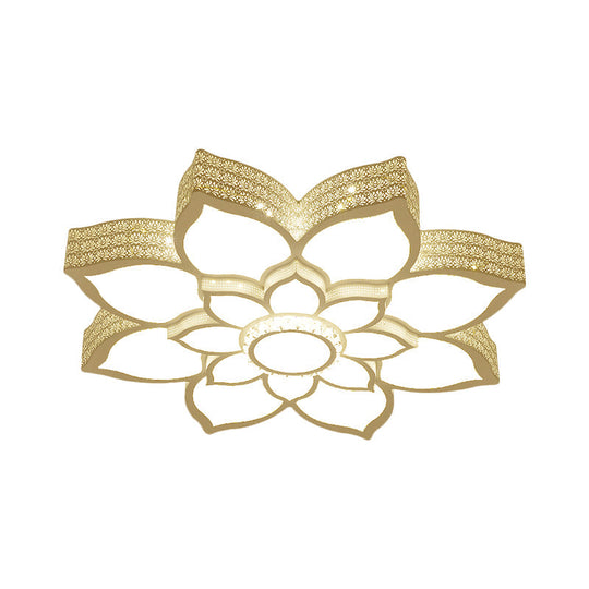 Contemporary White Led Lotus Ceiling Fixture - Metallic Flush Mount Light 21.5’/29.5’ Width