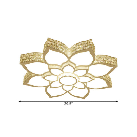 Contemporary White Led Lotus Ceiling Fixture - Metallic Flush Mount Light 21.5/29.5 Width