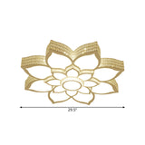 Contemporary White Led Lotus Ceiling Fixture - Metallic Flush Mount Light 21.5’/29.5’ Width
