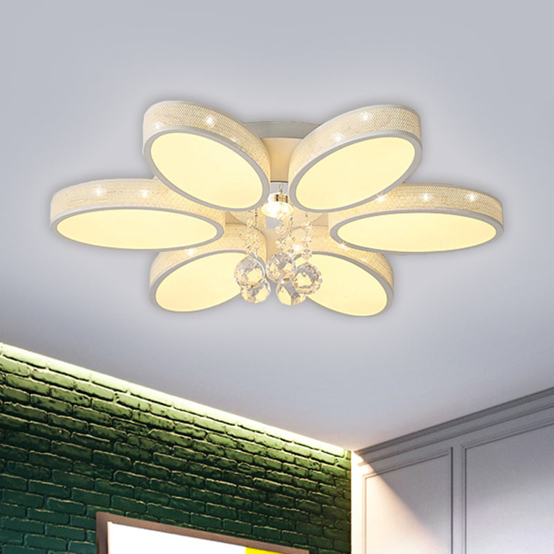 Metal Oval Led White Flush Mount Ceiling Lamp With Crystal Droplet