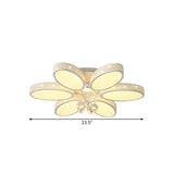 Metal Oval Led White Flush Mount Ceiling Lamp With Crystal Droplet